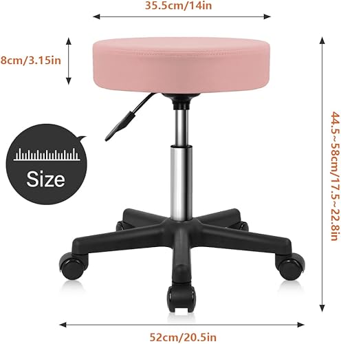 Vista 25 de KKTONER Taburete redondo con ruedas de cuero PU ajustable giratorio de trabajo de dibujo SPA Taburetes de salón Silla con ruedas Negro
