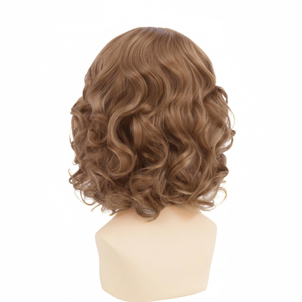 Short Blond Curly Wig for Women with Bangs Shoulder Length Wig Curly Natural for Daily Party Use