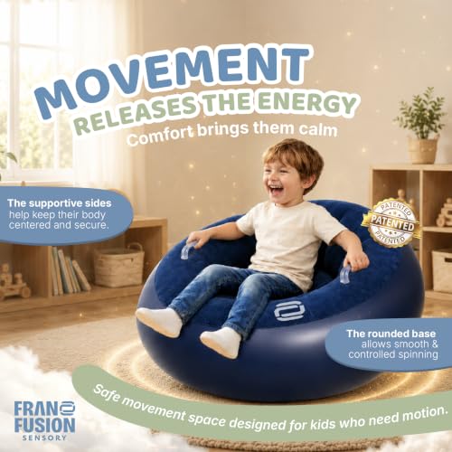 Image of CalmOrbit Inflatable Sensory Spinning Chair for Kids, Sensory Toys for Kids with Autism & ADHD, Giftable 360 Spin Rocking Chair, Kids Sensory Chair, Autism Sensory Products for body coordination. Blue