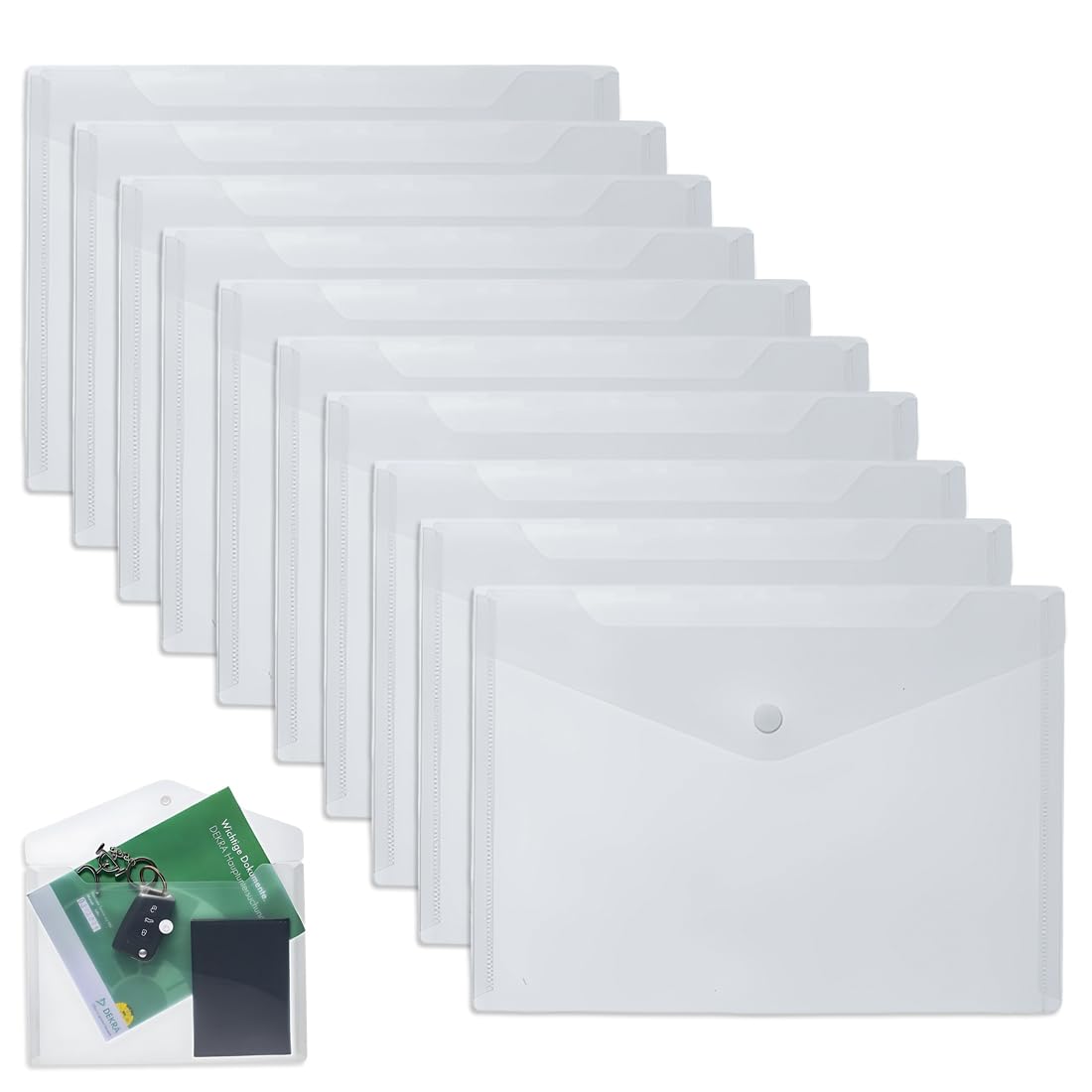 Plastico Transparente Bolsa Archivadoras,Pack 10 Sobres Archivador a5 con Botón Carpetas Portafolios Fundas Organización de Impermeable Folders para Oficina Escolar