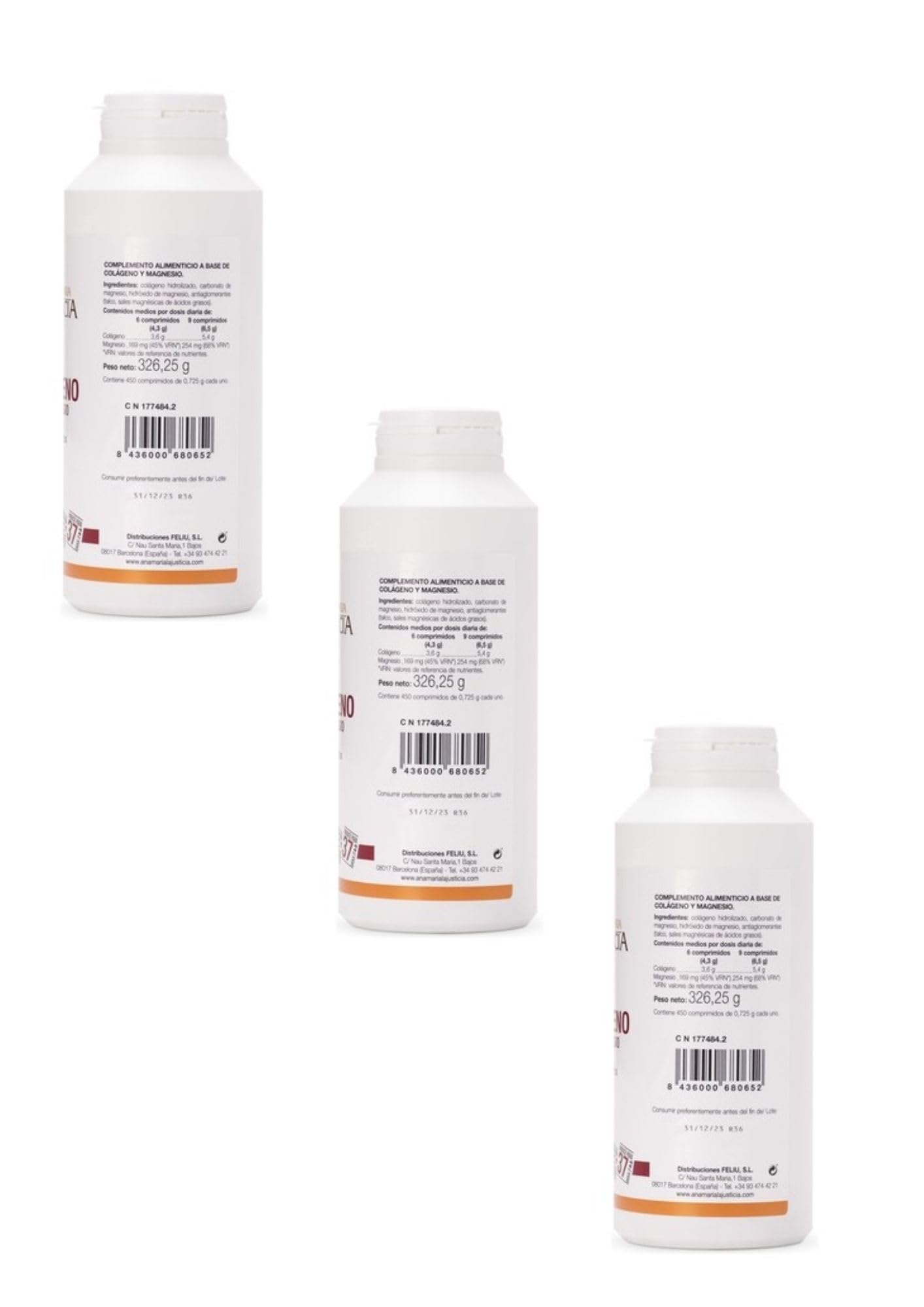 Pack Ahorro Colágeno con Magnesio 450 Comprimidos (Total 3 Botes = 1350 Comprimidos) | Suplemento para Articulaciones, Huesos y Músculos | Formato Familiar Max