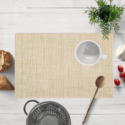 Image of YELONA Placemats for Dining Table - Heat Resistant, Non-Slip & Washable PVC Vinyl Table Mats - Set of 6, 45 x 30 cm (Beige & White)