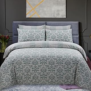 DTEX HOMES 100% Cotton Luxury Printed Reversible Duvet Quilt Cover Sets Ultra Soft Anti Allergic - Istanbul Green - Super King