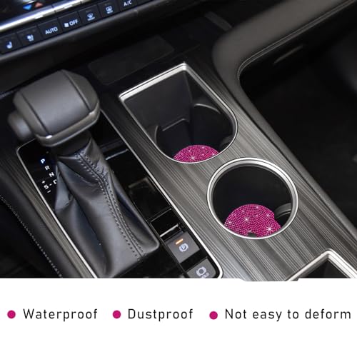 Image of Ziciner 2PCS Bling Car Cup Holder Coaster, 2.73 Inch Anti-Slip Cup Insert Coasters, Crystal Rhinestone Auto Drink Cup Mat, Universal Interior Decor Car Accessories for Women Girls (Rose Red)