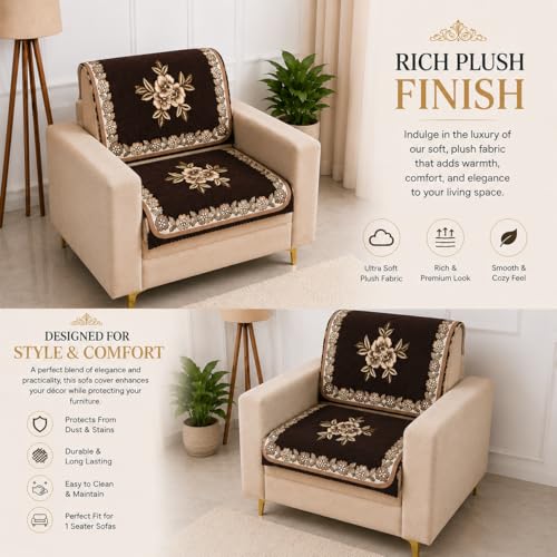 Image of Homerz Premium 'Luxe Series' Sofa Cover | Holland Velvet Fabric | Smooth Finish | Anti-Slip Fleece Backing Couch Protector (Royal, 1 Seater, Seat Cover with Backrest)