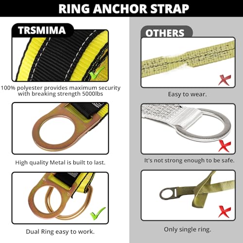 Image of TRSMIMA Safety Strap Fall Protection - 3ft 4ft 6ft Cross Arm Strap Anchor Strap Anchorage Lanyard D Ring for Safety Harness