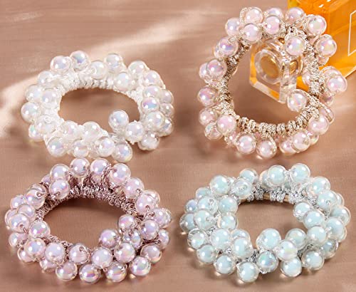Pearl Hair Ties Elastic (4Pcs), Pretty Fancy Hair Scrunchies Hair bands Ponytail Holder Cute Fashion Hair Accessories Ideal For Women Girls Kids (Type 2201)