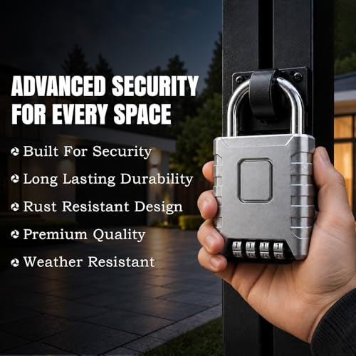 Image of FreshDcart Resettable 4-Digit Number Combination Zinc Padlock PIN Security Number Padlock Heavy Duty Weatherproof for Indoor and Outdoor Use, Sheds, Gates, Lockers, Storage (Silver)