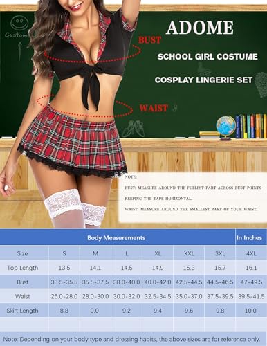 Miniatura 5 de Avidlove Lencería De Colegiala Para Mujer, Conjunto De Lencería Con Falda Plisada A Cuadros, Disfraz Sexy Para Estudiantes, Negro , M