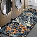 Ruiseye Wolf Flower Kitchen Floor Mat, Area Rugs 17''x51'' Laundry Room Rug Runner for Laundry Room, Kitchen, Bathroom, and Mudroom