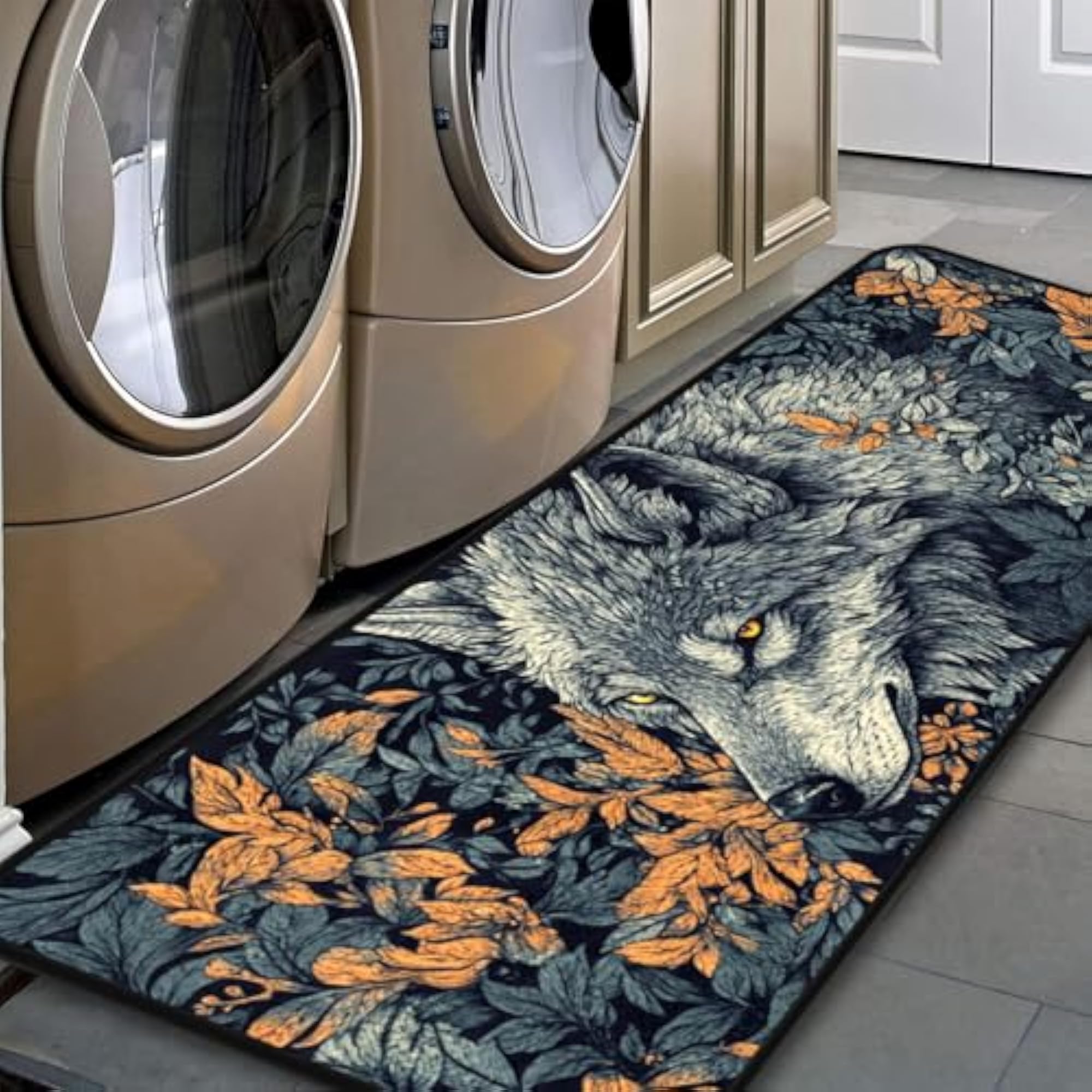 Wolf Flower Kitchen Floor Mat, Area Rugs 17''x51''