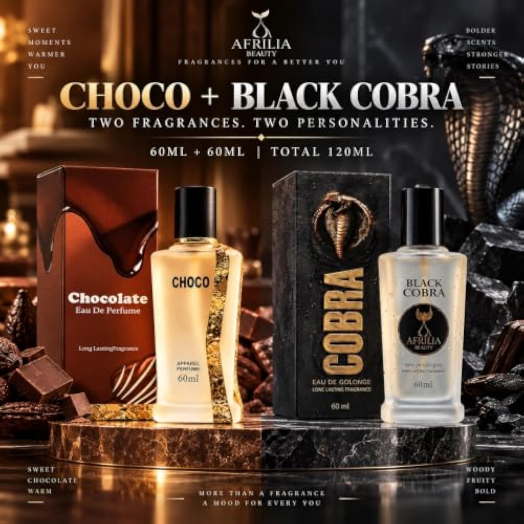 Chocolate & Black Cobra Eau De Perfume Set, 60ml x 2