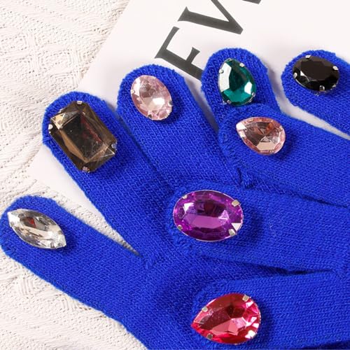 1 Pair Assorted Color Crystal Ornament Winter Knit Gloves Creative Crochet Full Finger Warm Mittens for Girl Boy Women3