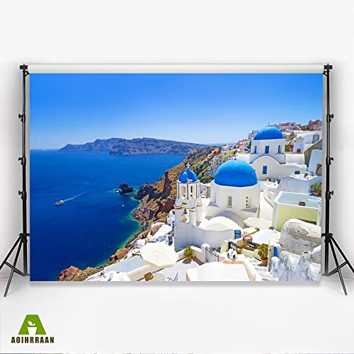 Aoihrraan 3,5x2,5m Greece Island Backdrop Santorini Oia Village White Architecture Aegean Seascape Nature Landscape Photography Background Wedding Shower Lover Travel Adult Portrait Photo Studio Props - Image 3