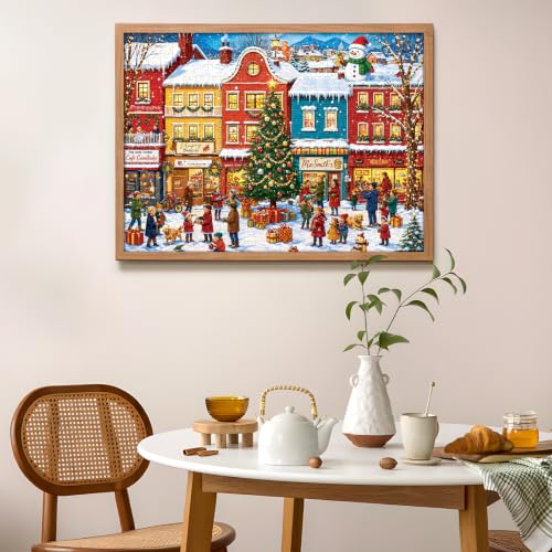500 Piece Puzzle for Adults, Christmas Winter Town Jigsaw Puzzle, Snowy Holiday Village Puzzle 500 Pieces, Festive Market Scene, with Letters on Back, Cozy Adult Puzzles Home Decor Gift, 20.5 x15 in - Image 7