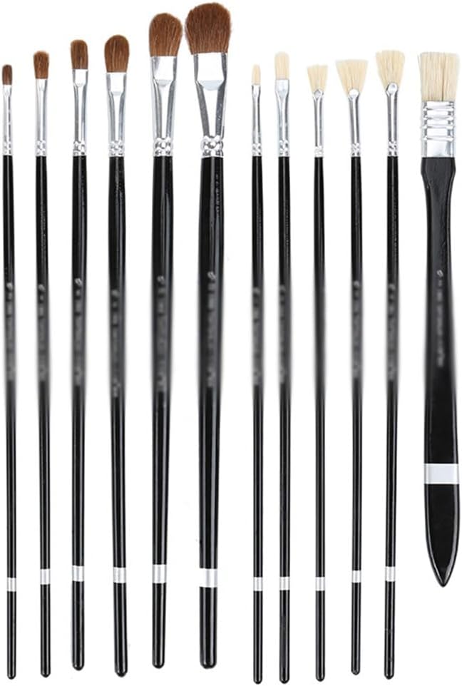 Brush Acrylic Painting Test Set Bristle Wolf Hair Fan-Shaped Flat Peak Tongue Round Painting Brush Set(D)