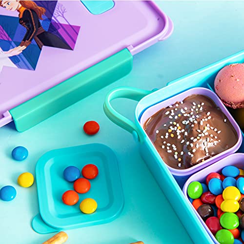 Zak Designs Disney Frozen 2 Reusable Plastic Bento Box With Leak-Proof Seal, Carrying Handle, Microwave Steam Vent, And Individual Containers For Kids' Packed Lunch (3 Pcs Set, Anna & Elsa) #TOP3