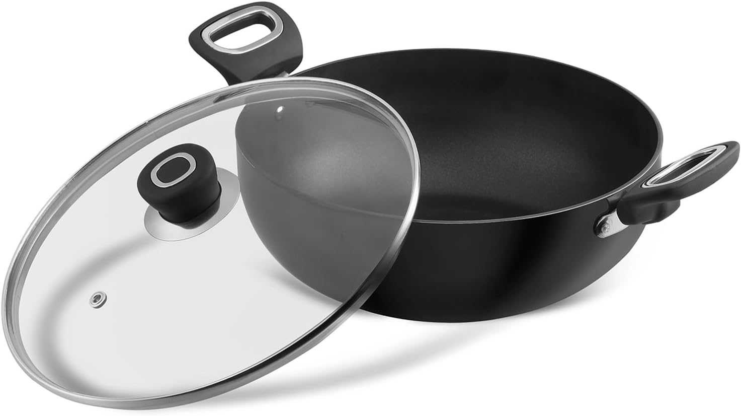 Vinod Hanos Hard Anodised Non Stick Kadai with lid 3.1 Litre, 24 cm | 5X Longer Life | Soft-Touch Handle | Kadai for Cooking & Frying | Metal Spoon, Induction Friendly | PFOA Free - 2 Year Warranty