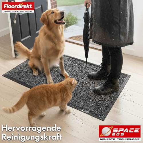 Floordirekt Schmutzfangmatte Space 205 – Rutschfeste Fußmatte mit innovativer TPE-Technologie in Rand und Rückseite – Ideal für Eingänge, Flur und Haustür – Anthrazit – 90x120 cm