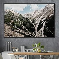 Framed Canvas Wall Art Snow Mountain Cool Expressive Farmhouse/Country Landscape Mountain Top Multicolor Photography Portrait Realism - 16x24 inches