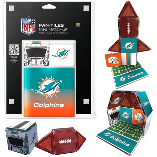 CreateOn Miami Dolphins NFL Fan-Tiles Magnetic Match-Up Tiles | 17-Piece Building Set for Kids & Adults | Officially Licensed NFL Team Collectibles | Build, Play & Display (All 32 Teams Available)