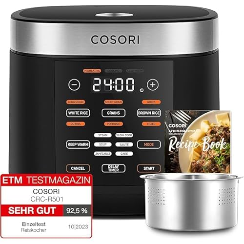COSORI Rice Cooker, Slow Cooker & Steamer with Ceramic Coated Inner Pot and Fuzzy Logic, 50 Recipes,10 Cups, 5L Capacity, Multi Cooker with 17 Functions, Warmer, Timer