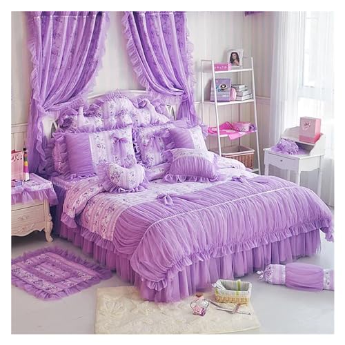 Ropa de cama suave transpirable de algodón púrpura con encaje king 3