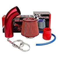 Pindex 76mm Lufteinlassfilter Auto Kaltluft Ansaugfilter Luftfilter mit Ansaugschlauch Kaltluftschlauch Ansaugrohr (Rot)