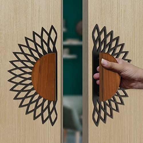 Image of Plantex 304 Grade Stainless Steel Main Door Handle /12-inch Round Shape Door Handle for Main Door /Pull-Push Door Handle -Pack of 1 (Black and Wood Finish)