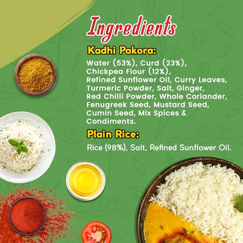 Image of Chokhi Dhani Ready to Eat Kadhi Pakora with Rice 360g | Kadhi Chawal | North Indian Yogurt Curry & Rice | Just Heat & Eat Microwave Meal | Veg