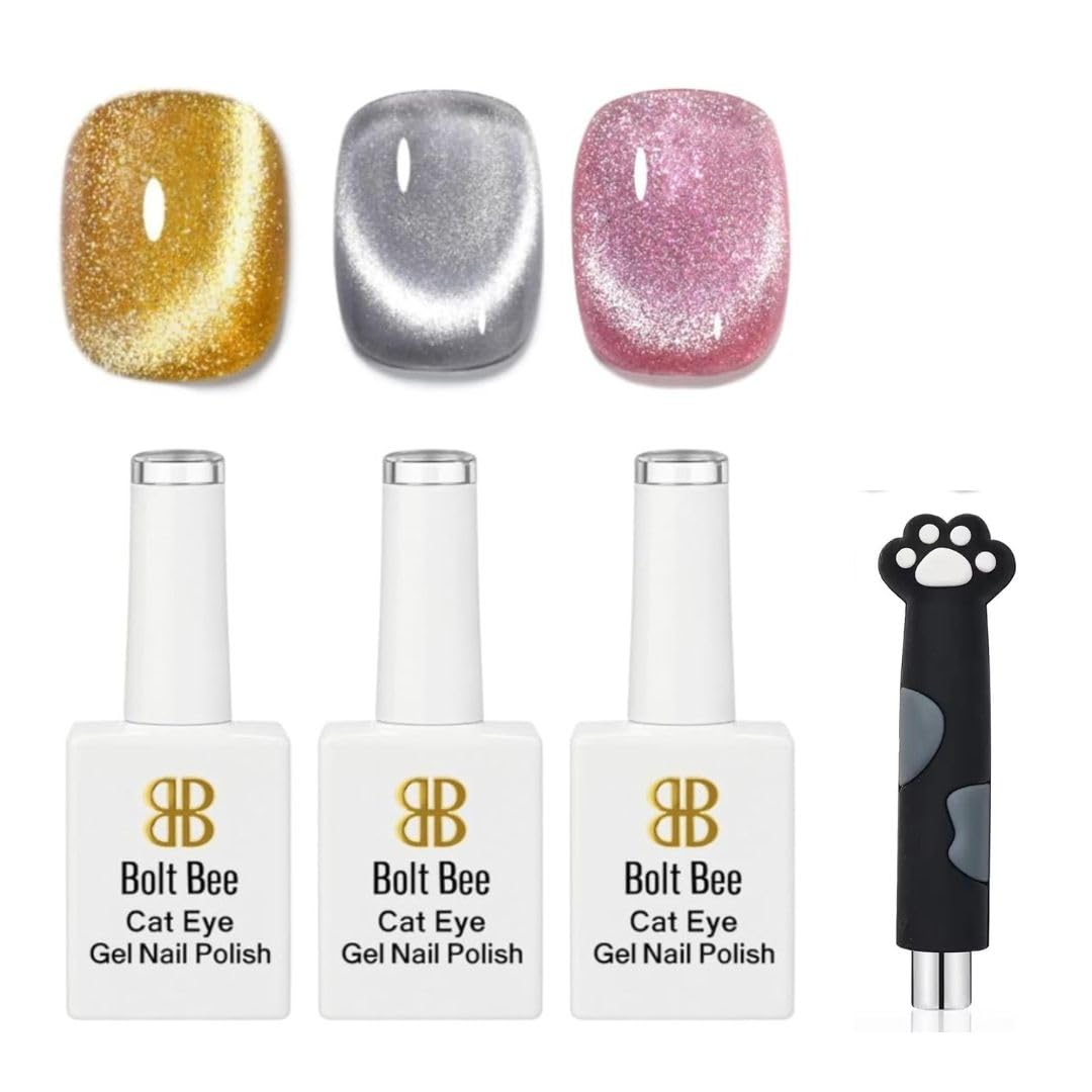 Bolt Bee 9D Glitter Cat Eye Magnetic Gel Nail Polish with Black Magnet, Rose Gold, 9ml, UV/LED Soak Off, Galaxy Nail Art, Strong Magnet Effect (Set of 3 pcs)-image-48