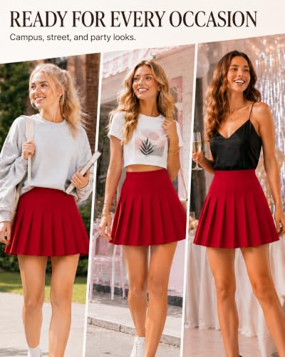 Image of Shestellar Women Pleated Mini Skirt, High Waisted A-Line Skirt with Elastic Waist for Casual Wear