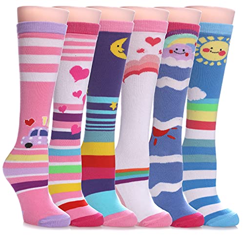 Image of FNOVCO Girls Knee High Socks Cartoon Animal Patterns Cotton Over Calf Socks