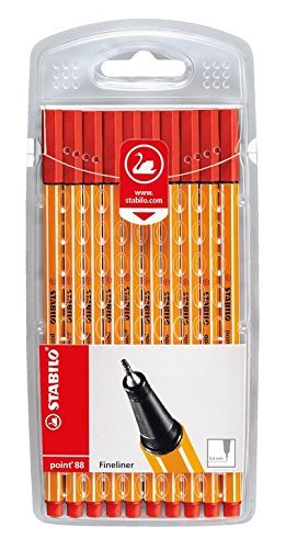 10 x Stabilo Point 88 Stylo feutre 10 feuilles Etui Rouge