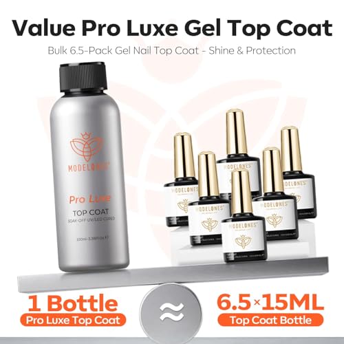 Image of modelones Gel Top Coat, 100ml No Wipe Extra Glossy Gel Nail Polish Long-Lasting High Gloss Bulk Salon Grade Top Coat Refill Clear Nail Polish, for Nail Techs, Manicure Stores & DIY