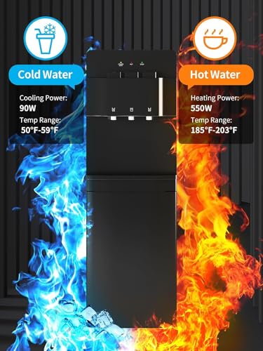 TABU Bottom Loading Water Cooler of 3 Temperature Settings - Hot, Cold, Room Water,Self-Cleaning Water Dispenser with Anti-Scalding Design&Child Safety Lock,for 3 or 5 Gallon Bottle (Black)