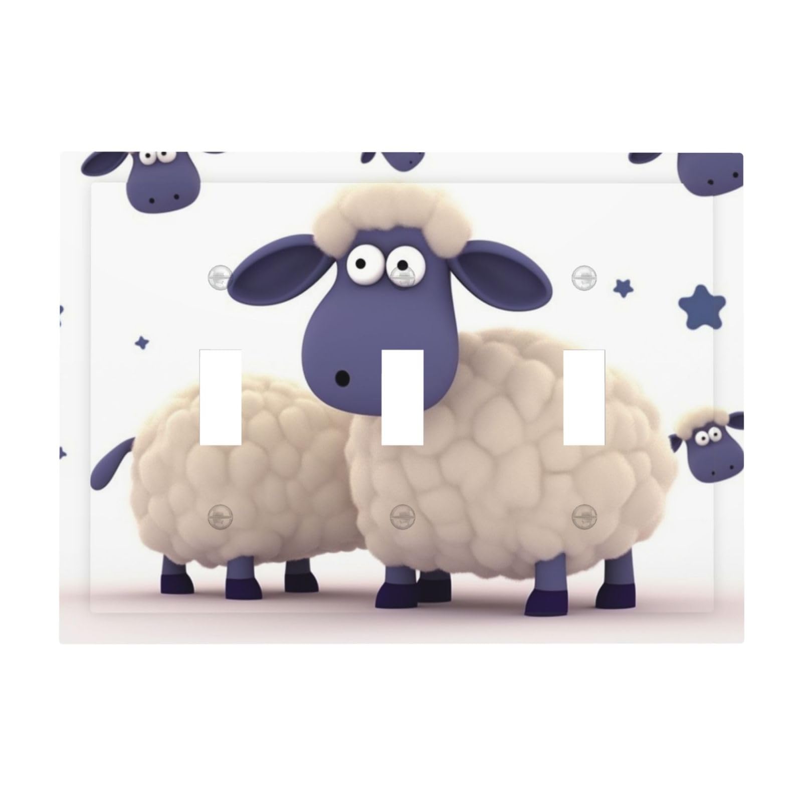 Kloph Sheep Decorator Light Switch Covers Wall Plate 3-Gang Mid Size 6.7" X 4.8" Triple Toggle Switch Wallplate Decorative 3 Gang Wall Switch Plate Covers Polycarbonate Thermoplastic