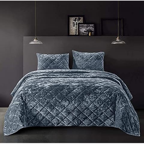 SHALALA Velvet Comforter,King Bedding Quilt Sets,Lightweight Comforters,Reversible Luxury Diamond Quilting Bedspread Coverlet with Soft Brushed Microfiber Back for All Season (Rainstom Blue) Cover
