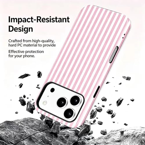 Image of for iPhone 17Pro Case Cute Phone Case,Compatible with MagSafe,Dual Layer Shockproof Protective Phone Cover,Hard Shell + Silicone Cover,Fashion Design for Women Girls,Striped Pink