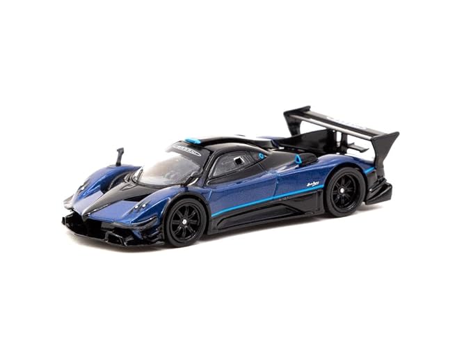 Pagani Zonda Revolucion Blue Metallic and Black with Light Blue Stripes Global64 Series 1/64 Diecast Model Car by Tarmac Works T64G-TL016-BL