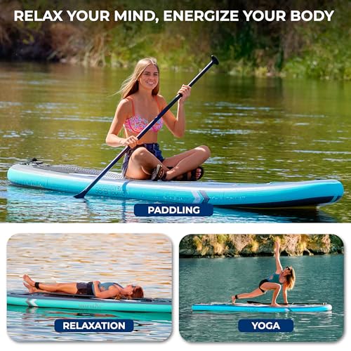 Image of SereneLife 10'6 inch Inflatable Stand Up Paddle Board with Premium SUP Accessories - 32 inch Wide Stable Design with Non-Slip EVA Deck Pad, for Youth and Adults, 350 lbs. Capacity