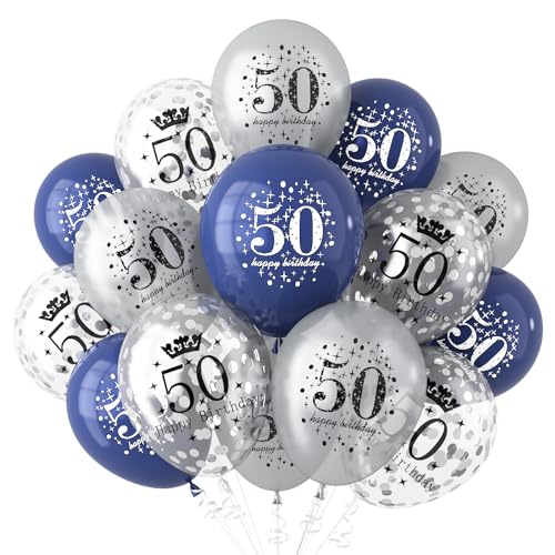 50th Birthday Balloons for Men Women Happy 50th birthday Balloons Navy Blue Silver 50th Birthday Balloon for 50th Birthdays Anniversary Party Decorations Supplies 50 Year Old Party Decorations