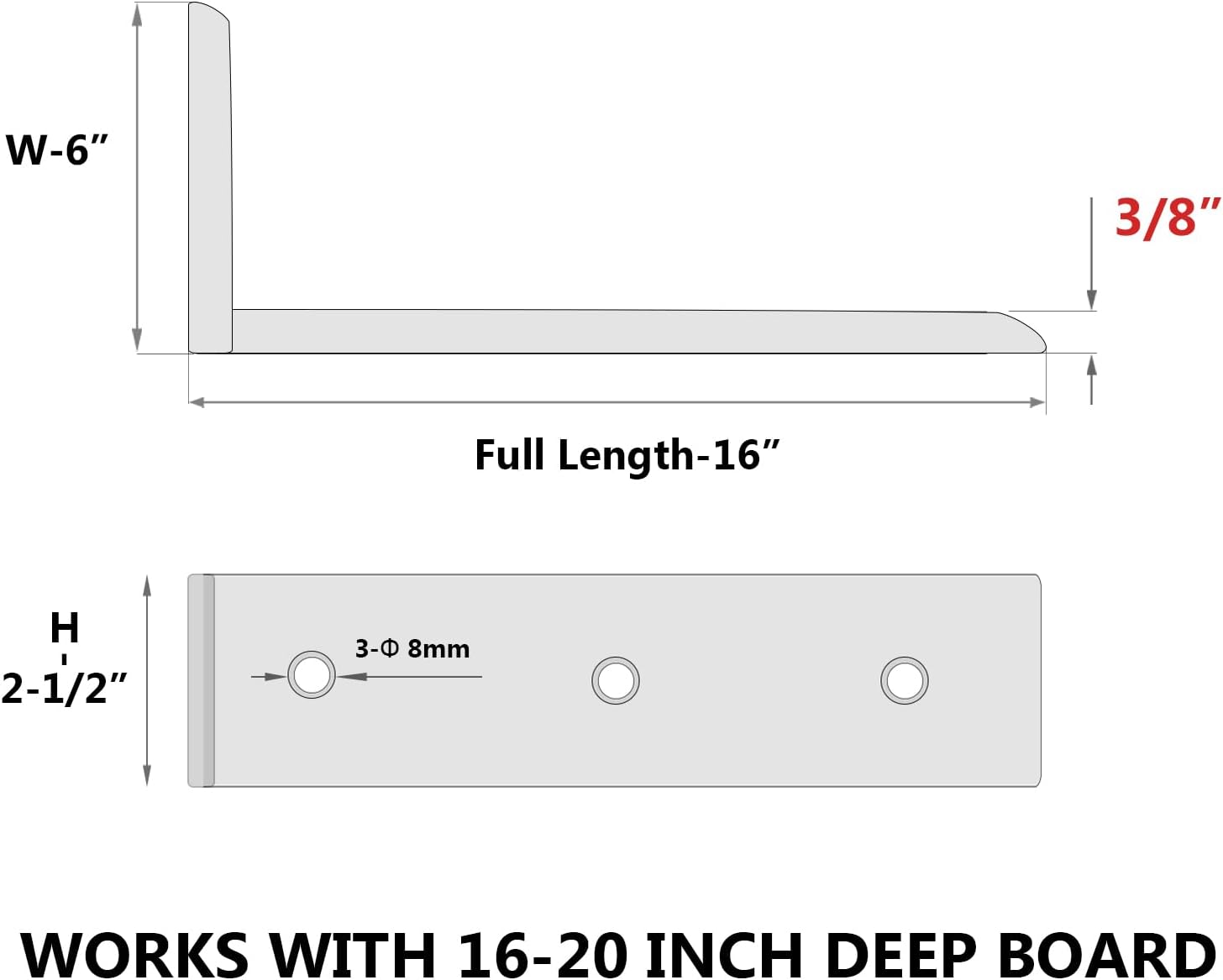 NEODROP 3-Pack 16 Inch Countertop Support Brackets, Heavy Duty L Brackets for Quartz/Wood/Laminate/Granite Countertops | 3/8" Thick Metal Steel | Frosted Black Powder Coated image 2