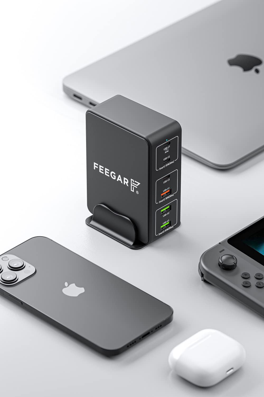 Stacja ładująca Feegar Tower PRO 140W USB 6-portowa ładowarka sieciowa na biurko, przenośna wieloportowa ładowarka USB z 6 USB-A i USB-C PD PPS Quick Charge QC 3.0.