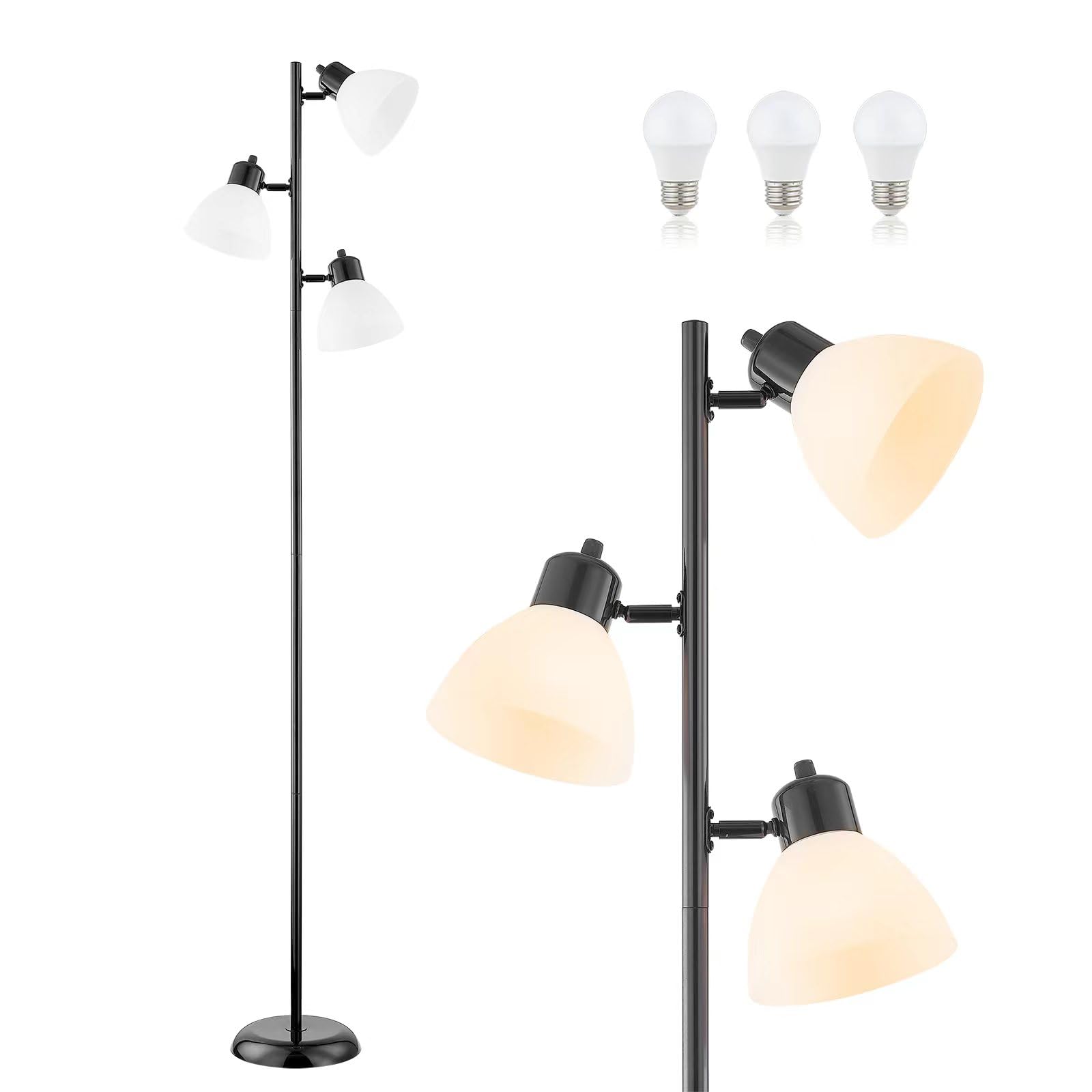 Lámpara de pie moderna de árbol para sala de estar, dormitorio, lámparas de pie de poste alto con 3 cabezales giratorios ajustables para oficina, esquina de decoración, lectura en interiores, 3