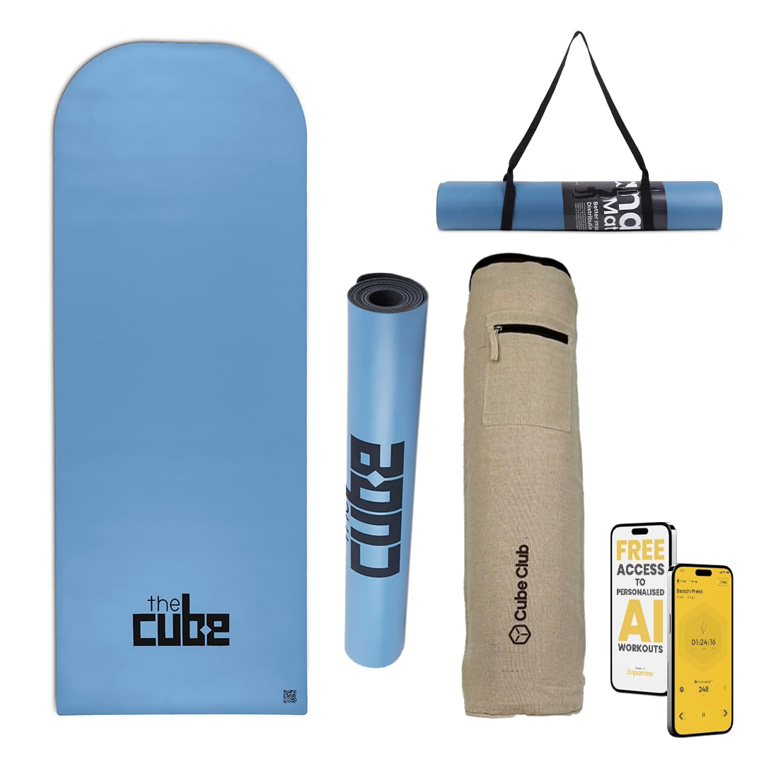 The Cube Club Yoga Mats Extra Thick Non Slip Exercise Mats for Gym Workout Pilates with Carrying Strap & Bag | Eco Friendly PRANA PU Rubber Mat for Men & Women Gym Mat (Nirvana Blue) (B0CM6CXVHC) Amazon Price History, Amazon Price Tracker