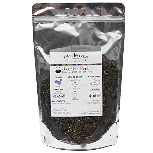 Two Leaves and a Bud Jasmine Petal Green Loose Tea, Loose Leaf Green Tea in a Resealable Sleeve, 1/2 lb Full Leaf Tea