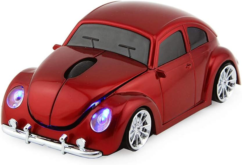 Wireless Mouse Car Shape Ergonomic Optical Cordless Mice with USB Receiver for Laptop Computer 1600DPI (Red)