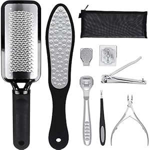 Umitive Voetvijlen voor harde huid, 8 stuks voet eelt remover set, roestvrij stalen pedicure kit voor gebarsten voeten…