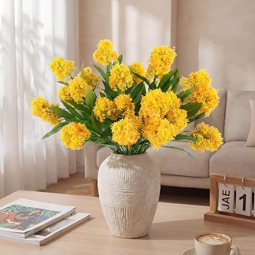 Image of 4 Pcs Artificial Flowers for Decoration, 23 Inch Faux Berry Stems Faux Skimmia Spray with Leaves Fake Flowers for Vase Home Table Floral Arrangement Wedding Decor(Yellow,Yinyu Fruit)